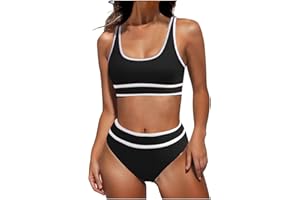 Gcvizuso Bikini Sets for Women High Waisted 2 Piece Swimsuits Summer Color Block Bathing Suits 2024 Sport Cheeky Beachwear