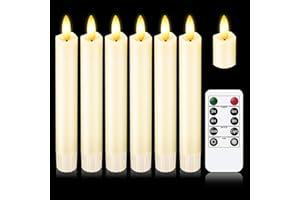 KSWING Upgraded Real Wax Short LED Flameless Taper Candles with Remote, 6 PCS Ivory Candlesticks Battery Operated 3D Flickering - 6" Realistic Fake Candle Sticks for Home/Wedding/Fireplace Xmas Decor