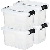 Sadnyy 4 Pack 10QT Clear Storage Bins with Lids, Stackable Organizer Boxes | Plastic Storage Organization , Organizing Container for Home Garage Closet Classroom, Frosted Lid for Better Stacking