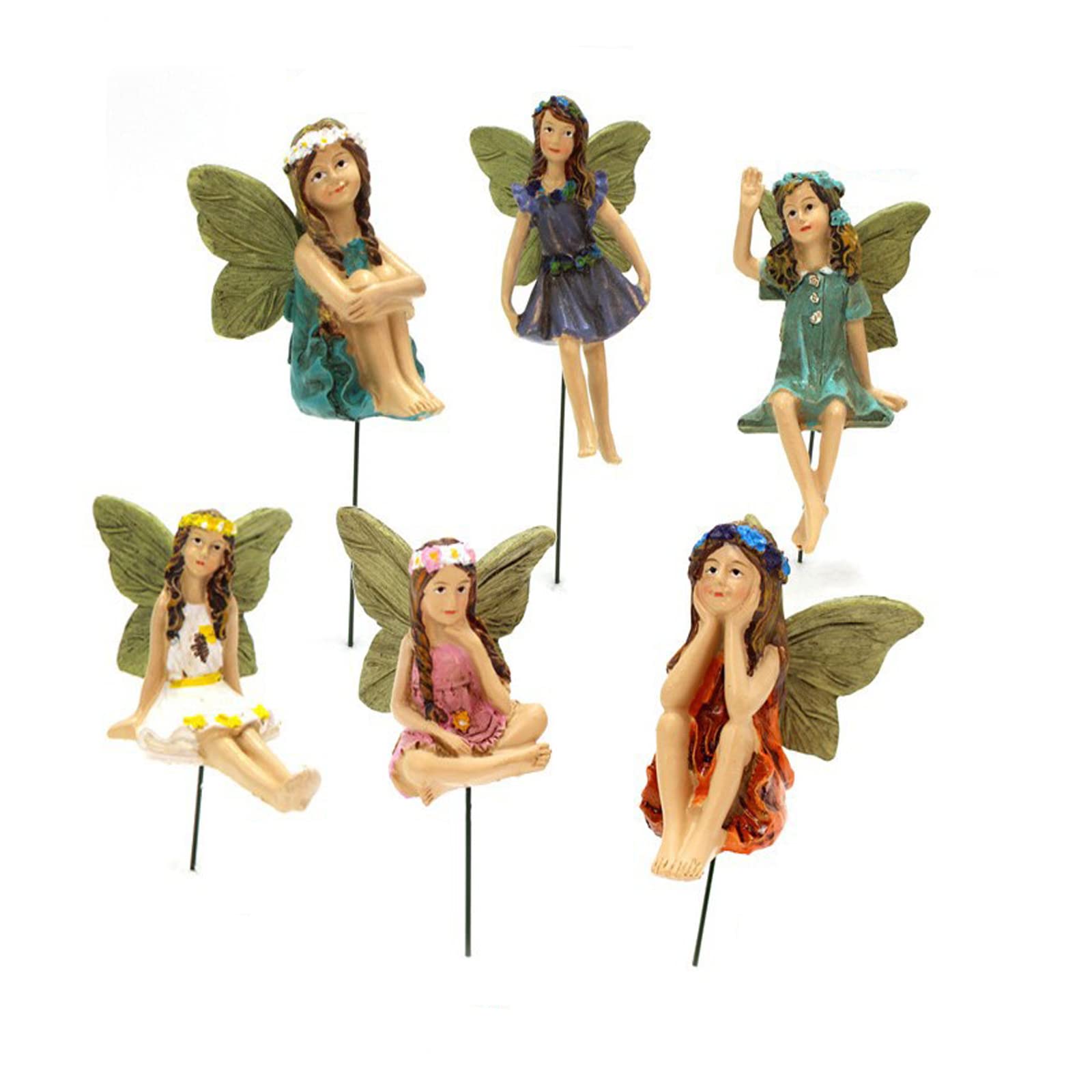 KOCNYDEY Miniatures Fairies Figurine Decor for Fairy Garden, Outdoor Yard Lawn Home Decoration - Vintage Resin Accessories (6 Pieces)