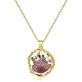 GELVTIC Birth Flower Necklaces for Women Golden Month Real Pressed Flora Necklace Handmade Boho Jewelry for Birthday Christmas Valentine's Day Lover Mother