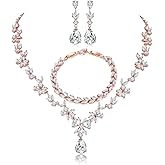 Hadskiss Jewelry Set for Women, Necklace Dangle Earrings Bracelet Set with White AAA Cubic Zirconia, Allergy Free Wedding Party Jewelry for Bridal Bridesmaid