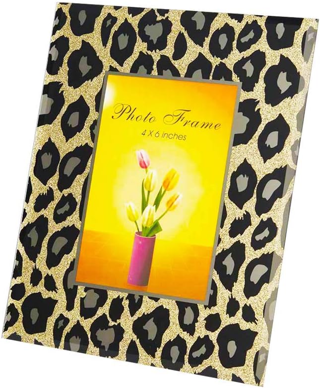 OCTMUSTARD4X6 Photo Frames with Gold/Black Leopard Decoration, Glass Picture Frame - Horizontal and vertical Formats for Wall and Gallery, 7-5/8 X 9-5/8 Inches