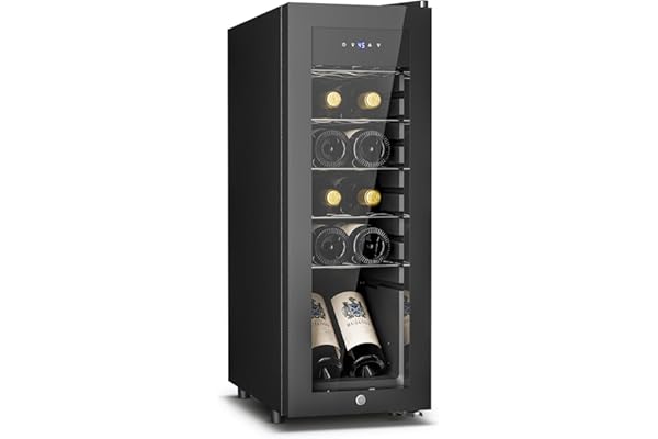 Feelfunn 12 Bottle Wine Cooler Refrigerator - Small Wine Fridge for Red, White, Champagne, Freestanding Wine Cellar with Glass Door & Digital Temperature Control for Home Bar, Office