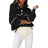 utcoco Womens 2025 Waffle Knit Sweater Striped Knit Tops Polo Collared Long Sleeve Pullover Sweaters