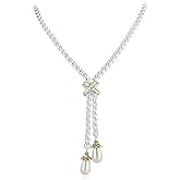 UNY designer Inspired Long Necklace Gold Cross 67cm + 5cm Imitation Pearl Vintage Antique Elegant Jewelry