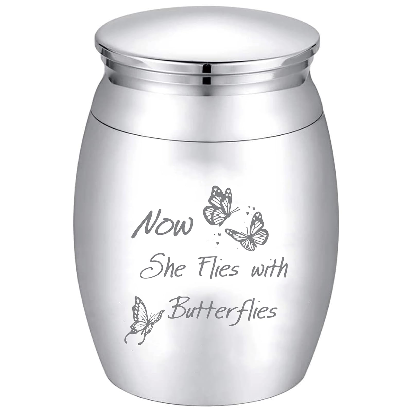 CREATCABIN Small Urns for Ashes Mini Cremation Urns Ashes Keepsake Memorial Stainless Steel Metal Funeral Urn Butterfly Burial for Pet Human Dog Cat 1.57x1.18 Inch-Now She Flies with Butterflies