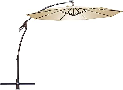 Amazon Com Benefitusa 10ft Led Cantilever Offset Patio Umbrella Outdoor Solar Lighted Hanging Umbrella 360 Degree Rotation Beige Sports Outdoors
