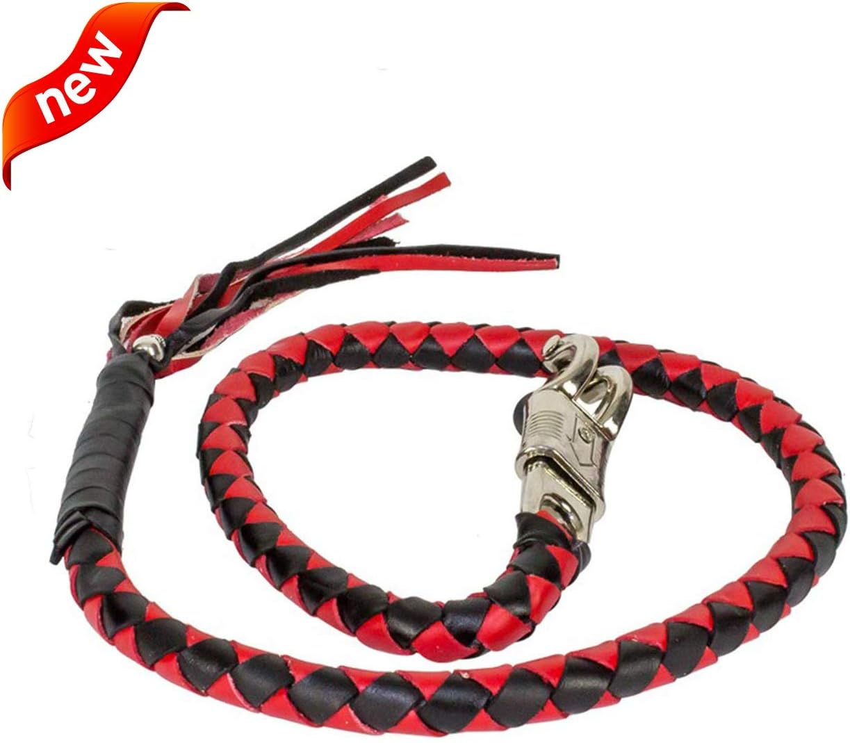 Get Back Whip for Motorcycles Blue & Black Combination 36" Long 1/2” Diameter Naked Soft Genuine Leather (36in red&Black)