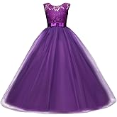 Big Girl Flower Lace Princess Tulle Long Dress for Kids Prom Formal Pageant Dance Gown