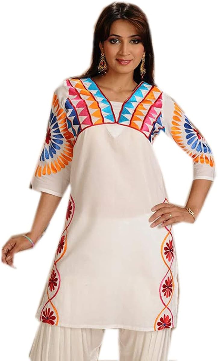 Jayayamala Weiße Baumwolltunika, Schlauch-Kleid ...