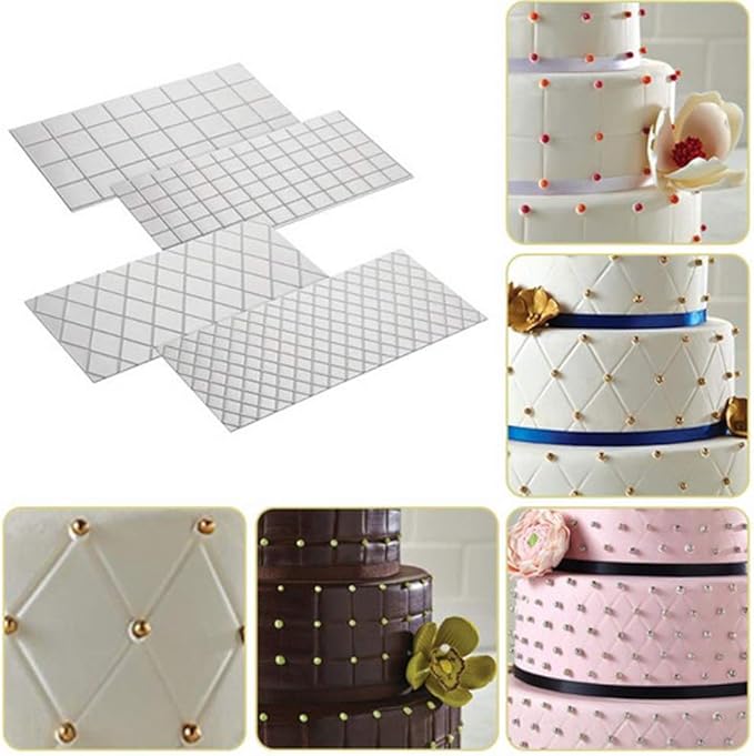 lymty Embossing Mats For Fondant, 4 Pcs Plastic Cake Decorating Cake Fondant Embossing Mould