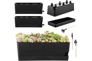 KVYUSFLOURISH 4 Pack Self Watering Pots for Indoor Plants 17 Inches Window Boxes Planters Rectangular Flower Pots Rectangle Herb Pots Large Plant Pots with Drainage Holes and Saucers Windowsill Planter, Black