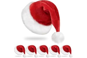 RJVW 6Pcs Santa Hats Christmas Hats: Xmas Holiday Hat for Adults, Unisex Velvet Classic Santa Hat for Xmas New Year