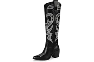 wetkiss Cowboy Boots for Women Knee High, Cowgirl Boots Women Rhinestone Comfort Fashion Tall Sparkling Western Boots Boots for Women