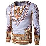 Annystore Mens Long Sleeve Cotton Traditional African Dashiki T Shirts Clothing