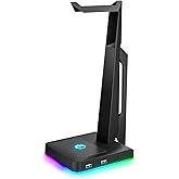 IFYOO RGB Gaming Headset Stand with 2 USB Ports, Game Headphone Mount for PC, Xbox One, PS4, Switch, Earphone Holder Hanger, Great for Gaming Stations, Fancy Desk Gamer Accessories, Black