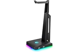 IFYOO RGB Gaming Headset Stand with 2 USB Ports, Game Headphone Mount for PC, Xbox One, PS4, Switch, Earphone Holder Hanger, Great for Gaming Stations, Fancy Desk Gamer Accessories, Black