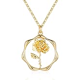 ABDOT Gold Necklace for Women Layered Birth Flower Necklaces 18K Gold Plated Custom Birth Month Floral Necklaces Paperclip Chain Necklace Women Anniversary Birthday Gifts for Women