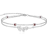 MANBU Birthstone Birth Flower Bracelet for Women: Sterling Silver double Layer Chain Birthstone Bracelet Birthday Gift for Teen