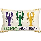 AVOIN colorlife Happy Mardi Gras Crawfish Throw Pillow Cover, 12 x 20 Inch Holiday Party Cushion Case Decoration for Sofa Couch