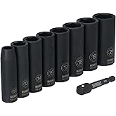 DEWALT 3/8 Impact Socket Set, 9 Pcs Deep Metric Socket Set, 6 point, 10 mm to 21 mm, Includes 1/4 inch Adapter, for Cordless and Corded Impact Drivers and Wrenches (DWAFSMSET9)