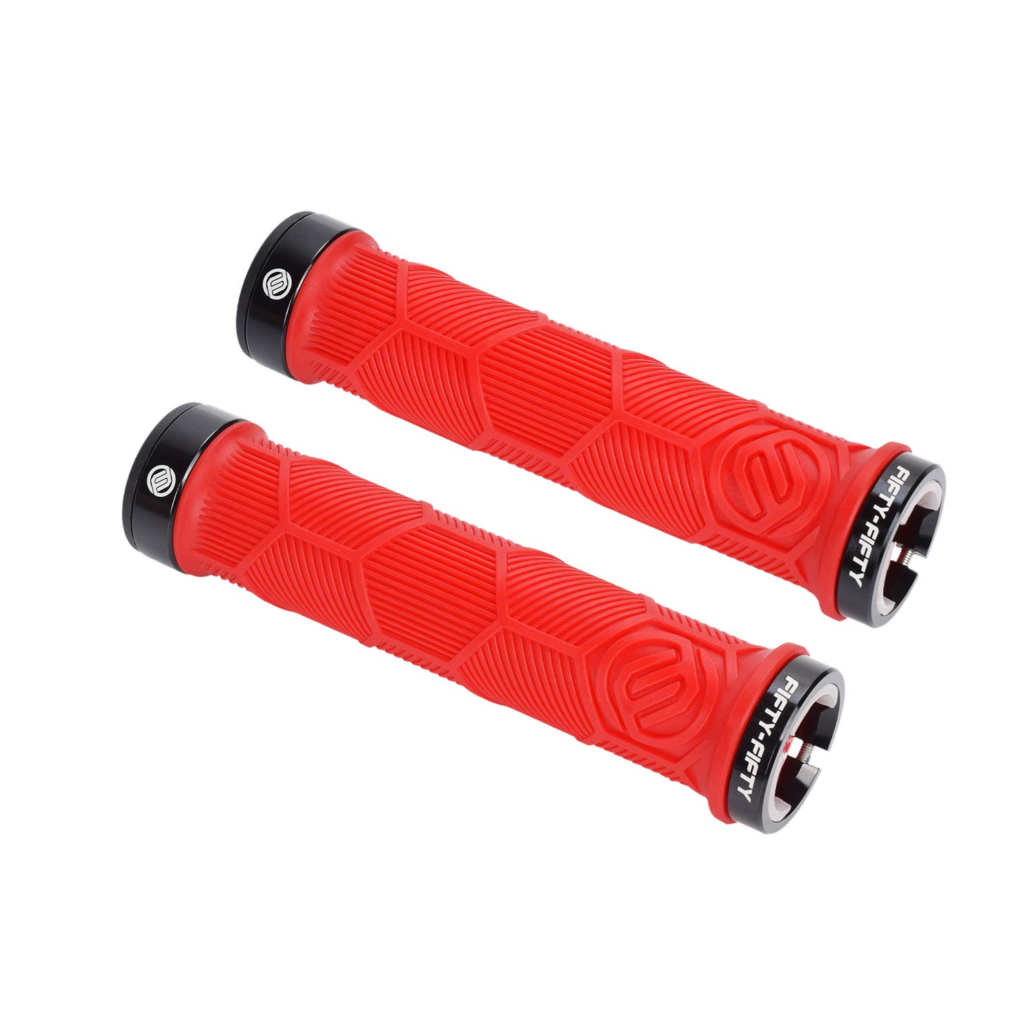 Photo 1 of FIFTY-FIFTY Double Lock-On Mountain Bike Grips, Bicycle Handlebar Locking Grips, Non-Slip MTB Handle (Red)