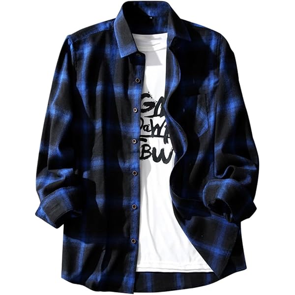 Camisa De Franela A Cuadros SANGTREE Para Niños Y Hombres - Manga Larga, Talla Large, Color Azul/negro, Tejido Suave