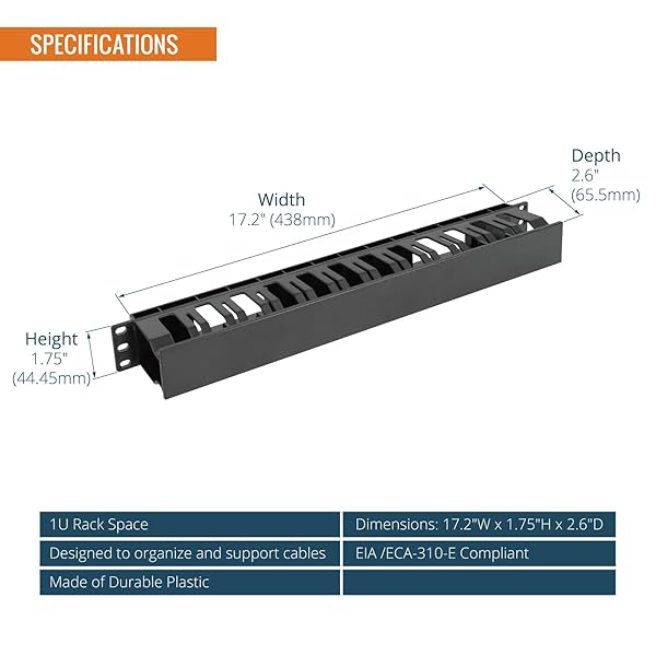 TECMOJO 2 PACK 1U SERVER RACK HORIZONTAL CABLE MANAGEMENT WITH COVER,2.6“ DEPTH PLASTIC CABLE MANAGER,RACK MOUNT 12 SLOTS WIRE DUCT ORGANIZER,FOR 19 INCH AV/IT/DATA/AUDIO AND NETWORK CABINET