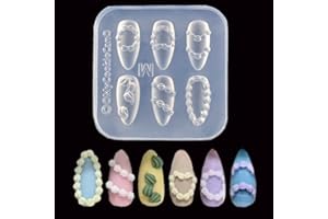 LIFOOST Nail Art Silicone Mold Embossed Cream Chain Design DIY Manicure 3D Carving Template with 6 Patterns, Resin Craft Making Tool Mould for Women Nail Decoration
