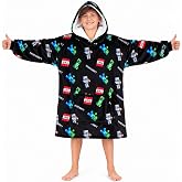 Minecraft Blanket Hoodie Gifts for Kids Teens, Fleece Wearable Blanket with Sherpa Hood, Cozy Creeper Loungewear for Gamers