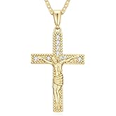 RYHIX 14K Gold Cross Necklaces for Women Crucifix Necklace Men Gold Cross Pendant Chain Jewlery 48cm