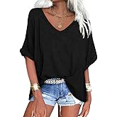 UNCLECAT Women's V Neck Oversized T-Shirts Summer Short Sleeve Shirts Loose Casual Tops Tee