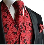 Red and Black Tuxedo Vest Set by Paul Malone