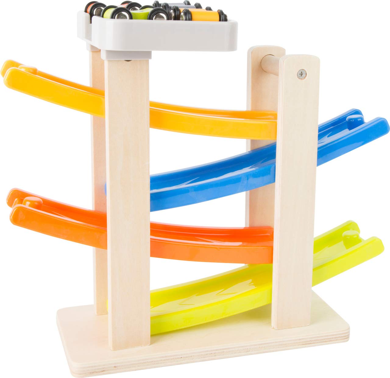 Small Foot 10602 Race Track with Parking Deck, made of wood, 4 floors w/parking deck, incl. 4 cars, ages 18+ months