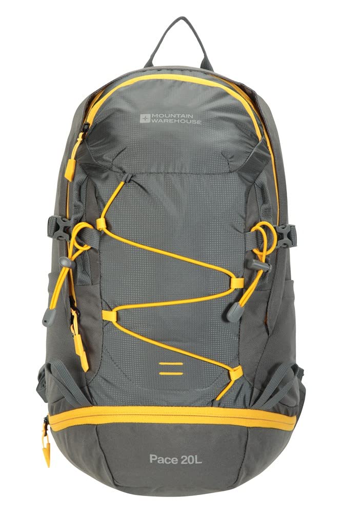 Mountain Warehouse Pace 20L Rucksack - Hydration Compatible Backpack, Airflow Back System Rucksack, Packaway Rain Cover - Bag for Travelling, Hiking, Camping Grey