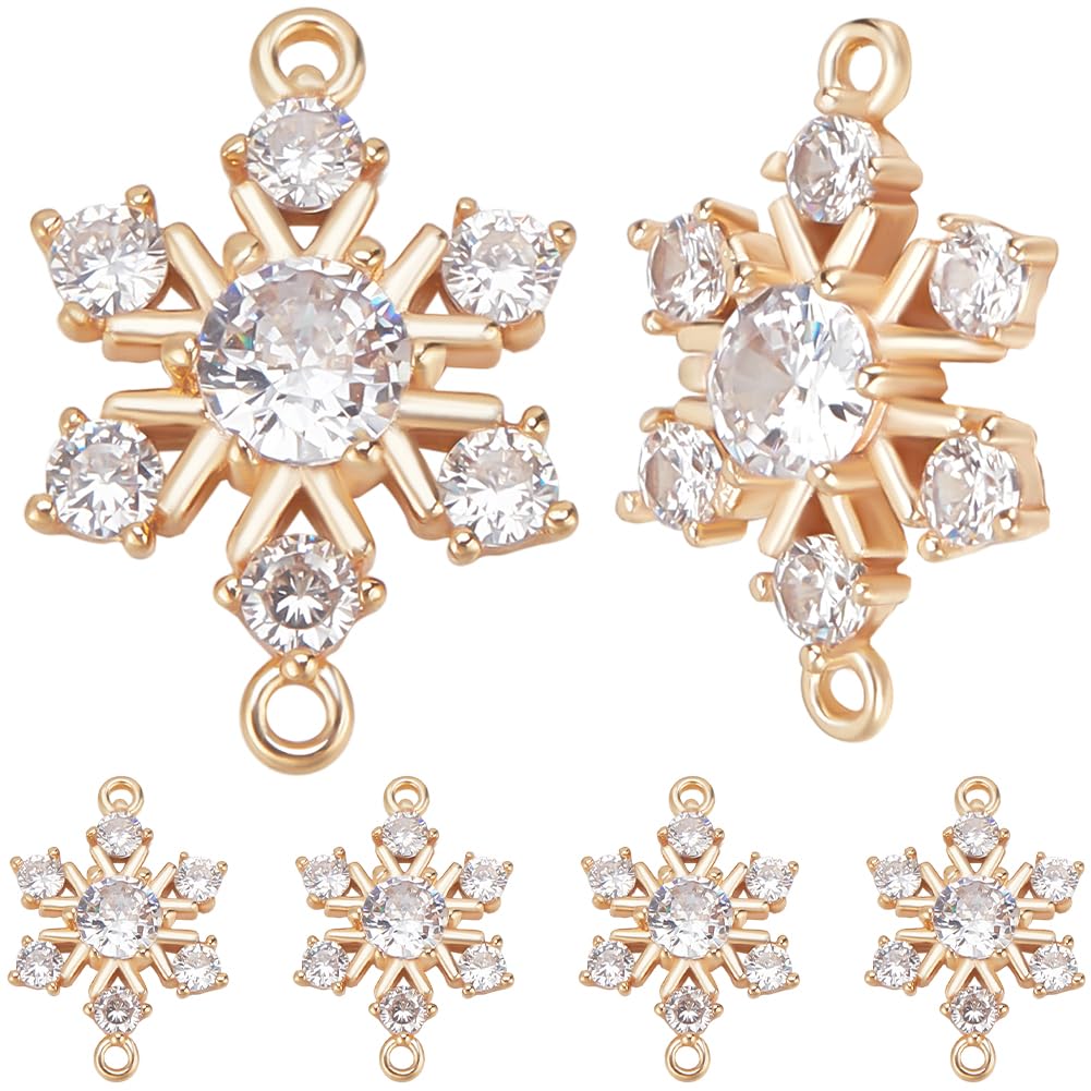 Beebeecraft 1 Box 10Pcs Cubic Zirconia Snowflake Links 18K Gold Plated Brass Christmas Charms Connector Winter Snow Charms with 2 Hole for Christmas Jewelry Making DIY Craft
