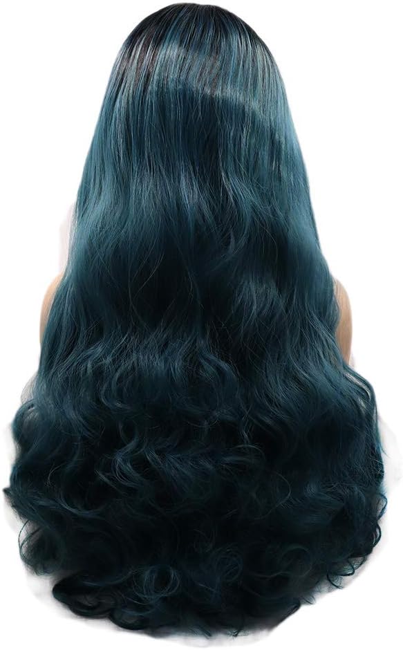 Long Wavy Blue Green Lace Front Wigs for Women Mixed Color Ombre Hair with Dark Roots Wig Heat Resistant Synthetic Wig Cosplay Party Halloween Daily Use Christmas Gtft 24inch - Image 5
