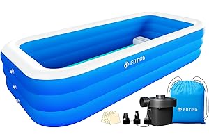 FOTING Inflatable Pool for Adults with Pump,Carrying Bag &Inflatable Seat, 120" x 72" x 22" Full-Sized Blow Up Durable Thickened Above Ground Family Pool, Large Swimming Pools for Backyard Lawn Summer