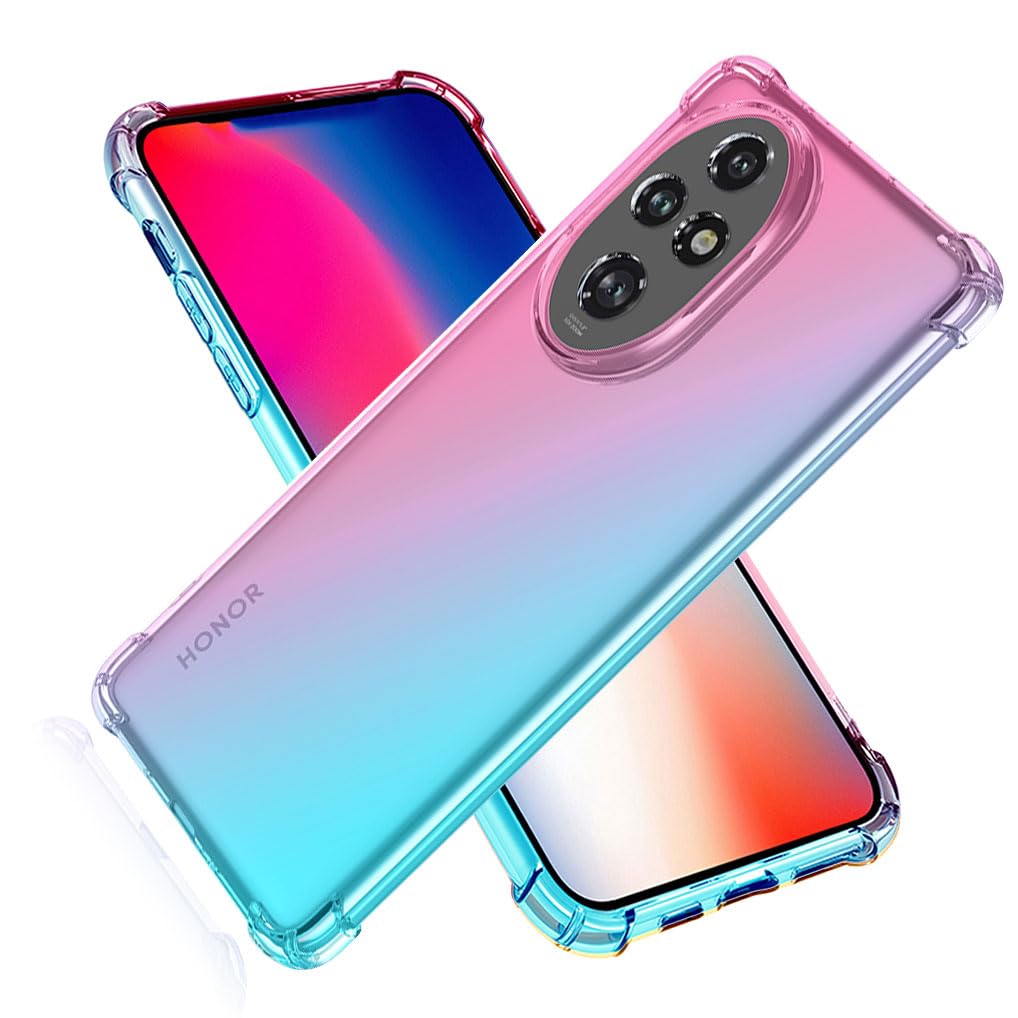 SEAHAI Case for Honor 200 5G, Gradient Color Ultra-Slim Crystal Transparent Cover Clear Back [Anti-Yellow] Soft TPU Silicone Shockproof Bumper Cover, Pink/Green