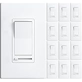 Amico 12 Pack Dimmer Light Switch, Single-Pole or 3-Way Slide Dimmer Switches for Led Lights, Suitable for 150W Dimmable LED/CFL Lights and 600W Incandescent/Halogen, Wall Plate Included, White