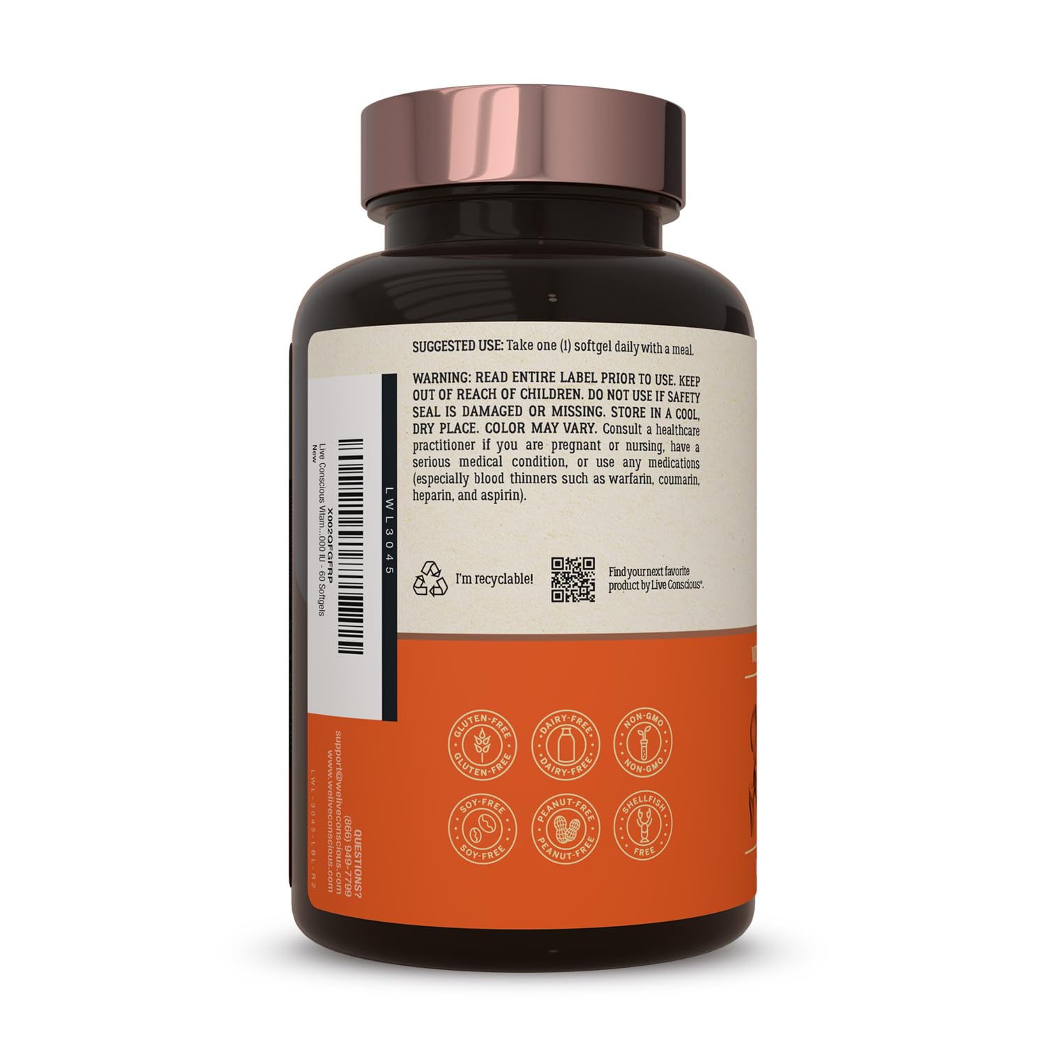 Live Conscious Vitamin K2 MK7 with D3 Supplement | Bone & Heart Health Support - Patented Vitamin K & Vitamin D3 5000 IU (2-Pack)