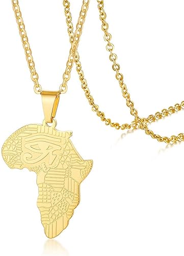 Amazon Rockyu ジュエリー 人気ブランド ネックレス ゴールド ステンレス メンズ アフリカ 地図 メンズネックレス カジュアル バレンタインデー プレゼント ジュエリー 通販