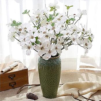 YILIYAJIA 4PCS Artificial Dogwood Blossom Silk Flowers Bridal Flowers Bouquets Fake Cornus Bush for Wedding Home Office Decoration(White)