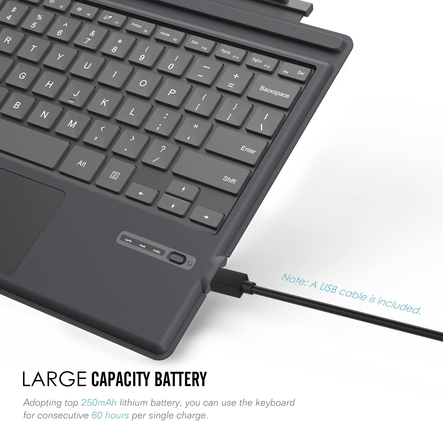 MoKo Type Cover Compatible for Microsoft Surface Pro 7 Plus/Pro 7 / Pro 6 / Pro 5 / Pro 4 /Pro 3, Lightweight Slim Wireless Bluetooth Keyboard with Touchpad and Built-in Rechargeable Battery, Gray