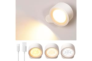 AUDERWIN LED Wall Lights Rechargeable Battery Operated Wall Sonce 3 Color Temperature & 3 Brightness Levels Magnetic 360° Rotation Wireless Lamp Reading Lights for Bedroom Bedside
