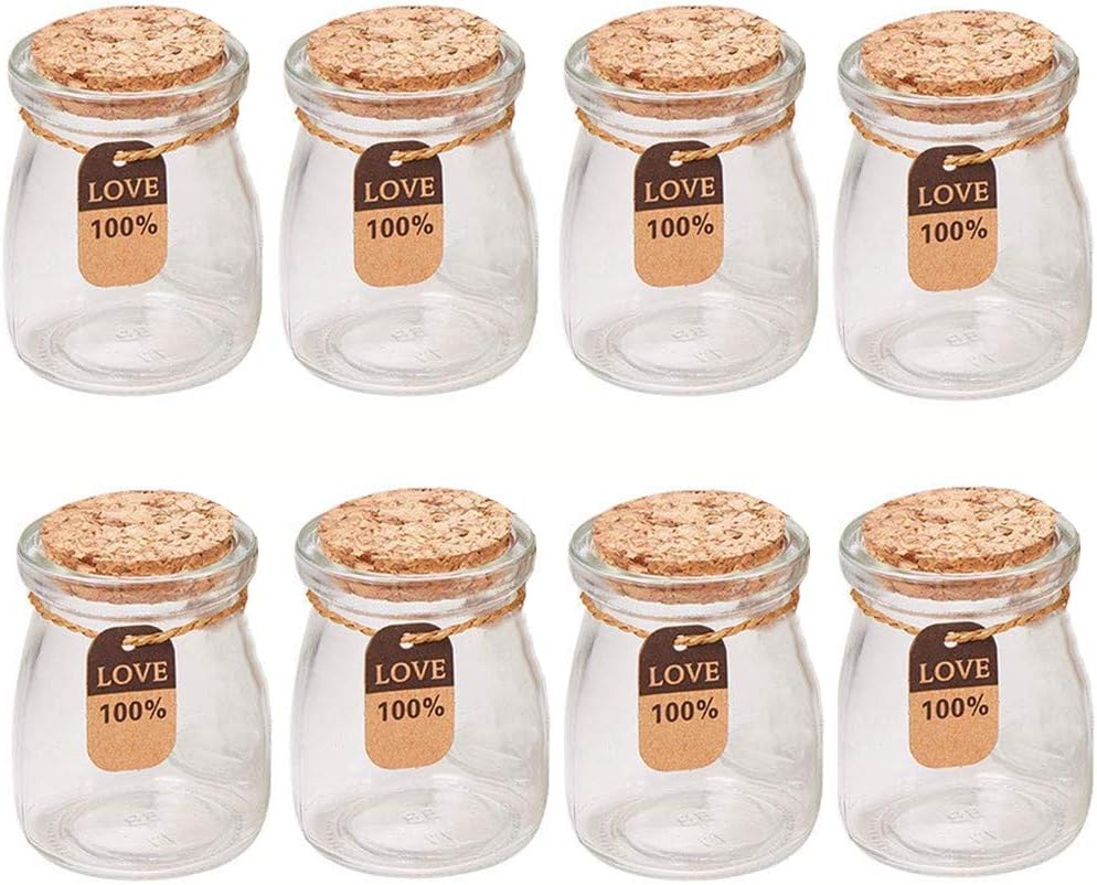 BESTIRTOOL Glass Favor Jar with Cork Lids, Message Small Mini Glass Bottles Favors, DIY Decoration, Mason Jar (100 ML, 3.4OZ) (8)