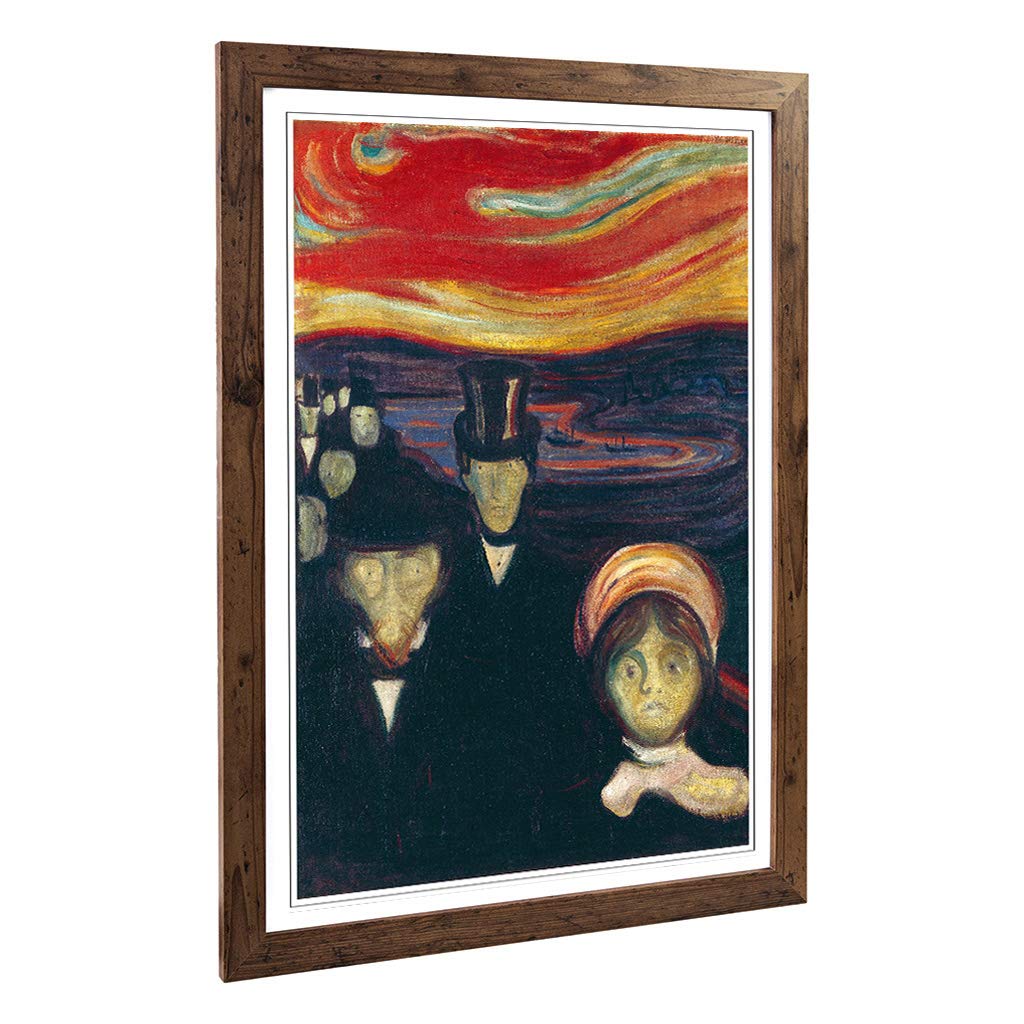 Big Box Art Framed Print of Edvard Munch Anxiety Design | Wall Art Picture | Home Decor for Kitchen, Living, Dining Room, Lounge, Bedroom, Hallway, Office, Walnut, A2 / 24.5x18 Inch / 62x45cm
