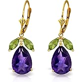 13 Carat 14k Solid Gold Leverback Earrings Peridot Amethyst