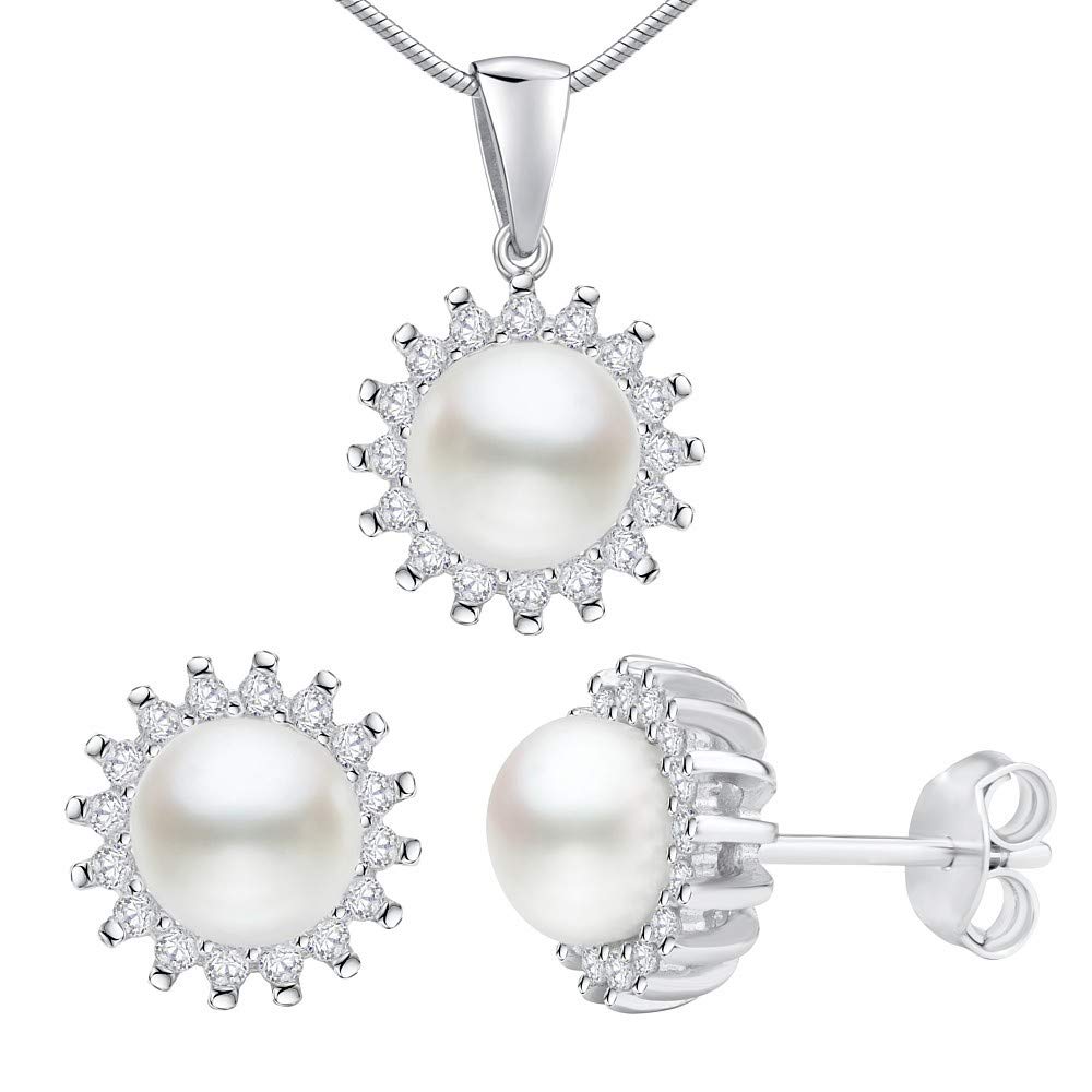 SILVEGO - LPS1166 - Women 925 Sterling Silver Jewellery Set with White Natural Pearl
